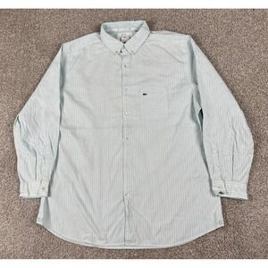 Lacoste Shirt Mens 44 Green‎ Stripped Button Up Long Sleeve Regular Fit Cotton